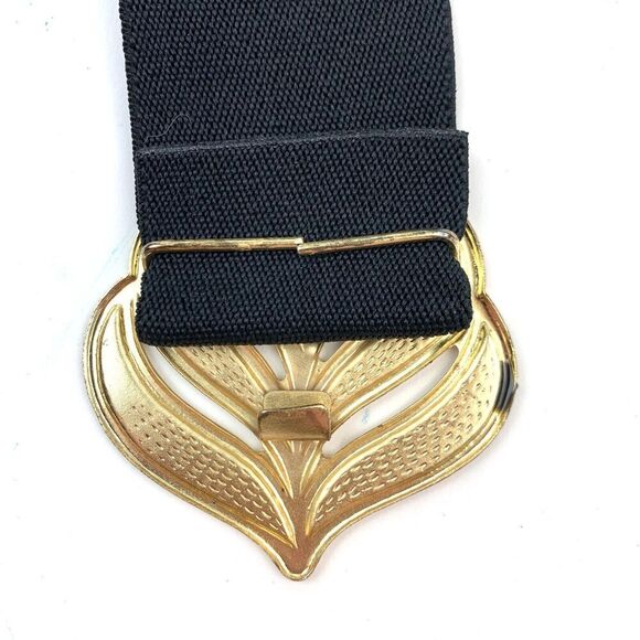 Vintage 80s Black Gold Stretch Enamel Metal Hook Clasp Peacock Feather 31" - Picture 4 of 8